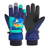 TRIWONDER Ski Handschuhe für Kinder, Kinder Skihandschuhe, Warme und Winddichte Winterhandschuhe mit Klettverschluss für Junge und Mädchen Outdoor Sport (Dunkelblau, S (4-6 Jahre alt))