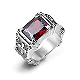Retro Vintage Edelstahl Türkis Onyx Ring ，Titan Stahl Ring männlich Retro roter Edelstein Ring Gothic Kreuz Zeigefinger Ring