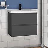 Waschtisch mit Unterschrank 60 cm Badmöbel Set mit Waschbecken Mineralguss Gäste WC Anthrazit M