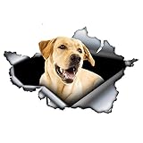A/X 13cmx8.5cm Original Design Niedlicher gelber Labrador Retriever 3D zerrissener Metallautoaufkleb