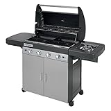 Campingaz 4 Series Classic LSG Gasgrill, BBQ Grillwagen mit 4 Edelstahlbrennern und Seitenkocher, Standgrill mit Deckel und Thermometer, InstaClean Reinigungssy