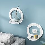LAHappy 2er Set Wandregal Rundes Schweberegal Hängeregal mit rustikalem Holzbrett, für Badezimmer, Schlafzimmer, Wohnzimmer, Küche Dekor,Weiß