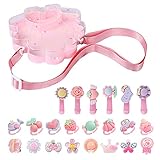 LIHAO 30 Stück Cartoon Haarspange Bogen Ring Ohrclips Haarschmuck Set Haarbögen Muschel Schmuckkästchen Pink Schmuckbox Geburtstag Weihnachten Geschenk für M