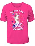 T-Shirt Einschulung/Schulanfang: Tschüss Kita! Ich Glitzer jetzt in der Schule! - Mit Einhorn und Glitzer-Effek