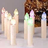 CCLIFE LED Weihnachtskerzen Kabellos RGB Kerzen Bunt Weihnachtsbaumkerzen Christbaumkerzen mit Fernbedienung Timer Kerzenlichter, Farbe:Beige, Größe:20