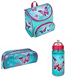 Set Schmetterling, Vorschulranzen mit Klettverschluss, ergonomisch leicht ca. 5 Liter, mit passender Trinkflasche und Schlamper-rolle, tolles Geschenk-Set für die V