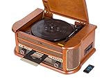 Reflexion HIF2002 Retro Stereo-Anlage mit Plattenspieler, Kassette, CD-Player und Radio (UKW/MW, CD / MP3, USB, beleuchtetes LCD-Display, Fernbedienung, 2x40 Watt Musikleistung), b