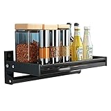 An der Wand befestigter Gewürzregal-Organizer, Gewürzregal mit hohem Geländer, Küchen-Badezimmer-Aufbewahrungsregal, Schwarz (Größe: 19,7 Zoll/50 cm)