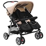 vidaXL Zwillingswagen Kinderwagen Geschwisterwagen Zwillingsbuggy Baby Kleinkinder Taupe Schwarz Stahl 6-36 Monate Nebeneinander Klappb