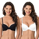 Curve Muse Damen Light Lift Add 1 Cup Push Up Bügel Convertible T-Shirt BH, Schwarz, Weiß (2 Stück),