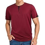 Herren Casual Slim Fit T-Shirts Kurzarm Henley Hemd Sommer Frontleiste Raglan Faltenfrei Basic Fashion Baseball Athletic Beach Burg