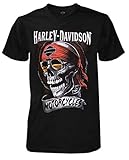 Harley Davidson Herren-T-Shirt, schattiges Totenkopf, kurzärmelig, Schwarz - Schwarz - X-Groß