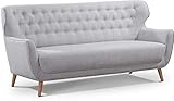 CAVADORE Dreisitzer-Sofa Abby / Klassisches Polstersofa mit Knopfverzierung / 183 x 89 x 88 / Strukturstoff, hellg