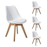 DORAFAIR 4er Set Esszimmerstühle skandinavisches Design mit Massivholz Eiche Bein und Kissen, Weiß