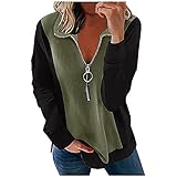 Winkey Damen Langarmshirt Langarm-T-Shirt V-Ausschnitt mit Reißverschluss Wintertops Lässiger Blusen Lockeres Hemd Mode T-Shirt Oversize Ob