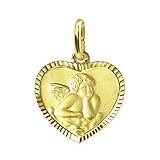 CLEVER SCHMUCK Goldener Kleiner Anhänger mit Engel 11 x 10 mm matt und Rückseite Gott schütze Dich mit Blumendekor Herz mit schmalen Rand diamantiert glänzend 333 Gold 8 Karat im Etui S