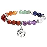 MILAKOO 7 Chakra Perlen Armband mit Lebensbaum Anhänger Bettelarmband für Frauen Männer Yoga Heilung