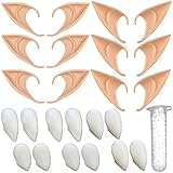 OBSCYON 6paar Elfenohren Latex Ohren Spitzohren, 6 Paar Vampirzähne Vampir Fangs für Erwachsene Cosplay Halloween Karneval Fasching