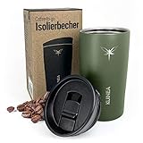 KUINEA Kaffeebecher To Go 350 ml I Travel Mug für Kaffee & Tee I Thermobecher Edelstahl hält über 6 Stunden warm und über 8 Stunden kalt I Thermosflasche Isolierbecher spülmaschinenfest I grü