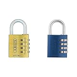 ABUS Zahlenschloss 165/40 - Vorhängeschloss aus Messing - mit individuell einstellbarem Zahlencode - 20128 - Level 4 & Zahlenschloss 145/40 Blau - Vorhängeschloss aus massivem Aluminium - Level 4