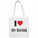 Reifen-Markt Tasche I Love Atv Racing Größe 38x42 Farbe Weiss Druck Schw