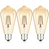 Fousômo Vintage-Glühbirnen ST64 Antik Stil LED Schraube Edison Birne 4W (40W Äquivalent) E26/27 Energieeinsparung Retro Bernstein Glas Lamp