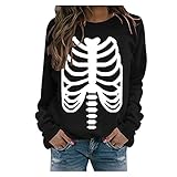 MJGkhiy Halloween Totenkopf Print Langarmshirt Damen Geburtstagsgeschenk für Frauen Lässiges Drucken Langarmshirt Tees Tops Langarm Reißverschluss Tunika Bluse Top