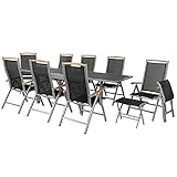 ib style® Diplomat Silber XXL Ausziehtisch 135-270 cm | Premium Gartentisch | Anti Fingerprint | Frozen Glas | Inkl. 8 Klappstühle +2 Fußbänk