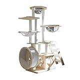 Katzenbaum for Indoor-Katzen 63,8 Zoll Pine Board Cat Towers Cat Condo mit rotierendes Laufband-Katzenhaus und Kratzpfosten Pc.Wiege Treppe for große Katzen spielen Haus Spaß-Aktivität Entspannung