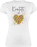 Karneval & Fasching Kostüm Outfit - Konfetti im Herzen Kalligrafie - schwarz - L - Weiß - Kurzarm - L191 - Tailliertes Tshirt für Damen und Frauen T-S