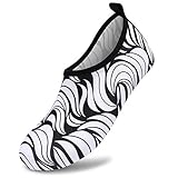 Deevike Barfußschuhe Damen Badeschuhe Herren Barfussschuhe Wasserschuhe Schwimmschuhe Strandschuhe Aquaschuhe Schwarz/Weiß Wellen 38/39