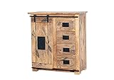 Sideboard VIII WZ-480 Mangoholz Massivholz Eisen 1 Rolltür 4 Schubk