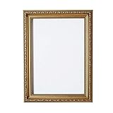 Bilderahmen, Fertig zum Aufhängen oder Aufstellen, Kunstvoller Shabby-Chic-Stil, Bild/Foto/Poster-Rahmen mit MDF-Rückwand und hoher Klarheit, Styrol, Bruchsicheres Plexiglas, Gold, A4