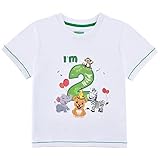 Baby Junge 2. Geburtstag T Shirt - Waldtiere Geburtstag Partyzubehör Kurzarm Ich Bin wild 2 Jahre Dschungel Geburtstagsfeier 100% Baumwolle gedruckt T-Shirt Geschenk (Weiß, 2-3 Jahre)