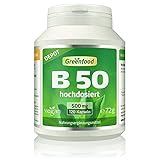 B 50, Vitamine der B-Gruppe, hochdosiert, Depot, 120 Kapseln - mit einem Anteil von B-Vitaminen aus natürlicher Quelle. OHNE künstliche Zusätze. Ohne Gentechnik. Glutenfrei. Lactosefrei. Veg