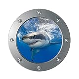 Vosarea 3D Fliesenaufkleber Hai U Boot Fenster Wandaufkleber Selbstklebend Unterwasser Welt Fliesensticker Maritim Wandtattoo Bullauge Deko für Bade Wohnzimmer Schlafzimmer, 29x29