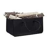 QinWenYan Brennholz Handtasche Filz Feuerholz Korb tragbarer Magazinhalter Holzbehälter H x W x D: 25 x 25 x 50 cm für Kamin (Farbe : Black, Size : 50x25x25cm)