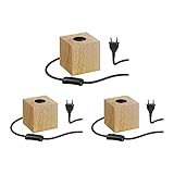 ledscom.de Tischlampe HITO, Schalter, Echtholz (Gummibaum), hell, 1 x E27 max. 60W, 3 Stk