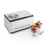 Klarstein Dolce Bacio Eiscremebereiter Kompressions-Eismaschine Eismaschine auch für Sorbet, Frozen Yogurt (2 Liter, 180 Watt, Timer, LCD-Display, Touch, Kühlfunktion, Edelstahl) silb