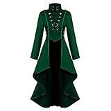 Xmiral Kleid Damen Retro Mittelalter Langarm Knopf Kostüm Mantel Cosplay Gotisch Kleider Plüsch Fleece Jacke Winter Herbst Warm Trenchcoat(b Grün,XL)