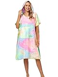 FLYILY Microfaser Surf Poncho Handtuch mit Kapuze Bademantel zum Schwimmen und Strand wechseln Einheitsgröße Alle Erwachsenen (TieDye01)