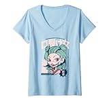 Damen Kuchisake Onna Japanisches Mädchen Kitsune Maske Yokai T-Shirt mit V