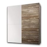 Stella Trading MOON Eleganter Kleiderschrank Jugendzimmer 2-türig - Vielseitiger Schwebetürenschrank mit viel Stauraum in Driftwood Optik, weiß - 170 x 196 x 60 cm (B/H/T)