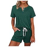 WENZHOU Jogginganzug Damen Sport Set Damen Trainingsanzug Sommer 2 Teilig Sportanzug T-Shirt und Shorts Set Freizeitanzug Sportswear Nachtwäsche Loungwear Tracksuit für Running Yoga Gy