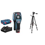 Bosch Professional 12V System Ortungsgerät D-tect 120 (1 Akku 12V, 60/38/60/120/120 mm, L-Boxx) & Baustativ für Laser und Nivelliergeräte BT 150 (Höhe: 55–157 cm, Gewinde: 1/4 Zoll)
