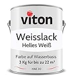 VITON Weißlack - 3 Kg - Helles Weiß (RAL 9016 Verkehrsweiß) - 2in1 Premium Weisslack - Seidenmatt - Hohe Beständigkeit & Deckkraft - Alle Oberflächen - HAE 30