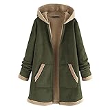 Damen Fleece Gefüttert Parka Mantel Mittellang Mit Kapuze Winter Outdoor Jacke Damen Zip Up Cardigan Mädchen Hoodies Pullover Blazer Vintage Oversize Outwear Tops, Grün_A41, 54