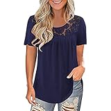 Damen Bluse Schwarz Spitze Kurzarm T-Shirt Spitzennähte Bluse Top Damen Oberteile Lässige Gedruckt Tee Shirt Tops Pullover Oversized Teenager Mädchen Lock