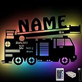 RGB USB personalisierte Feuerwehr-Auto Wand-Leuchte Nachtlicht Geschenke mit Namen Schlummerlicht Baby-Zimmer Kinder-Zimmer Holz Wand-Lampe Junge M