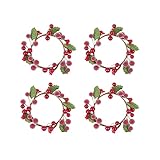 Cabilock Mini Weihnachtskranz Miniatur Beeren Adventskranz Dekokranz Serviettenringe Votiv Kerzenhalter Ringe Geschenkanhänger für Weihnachtsbaum Kerzenhalter DIY Girlande Puppenhaus 4 Stück R